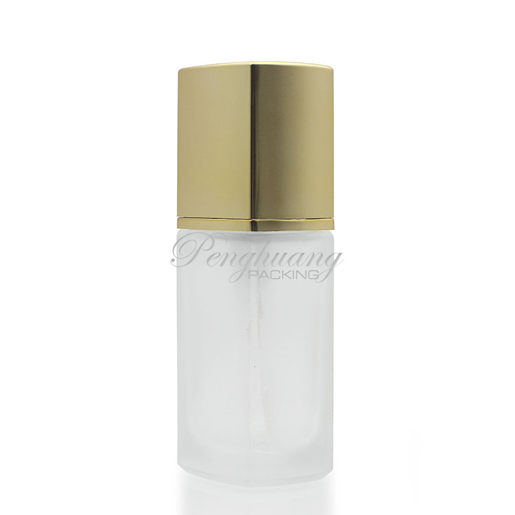 Frosted foundation glass bottle/ 30ml cosmetic liquid foundation bottle with gold pump