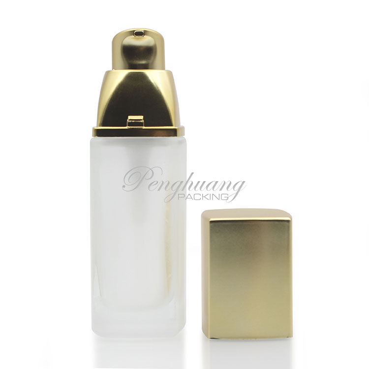 Frosted foundation glass bottle/ 30ml cosmetic liquid foundation bottle with gold pump