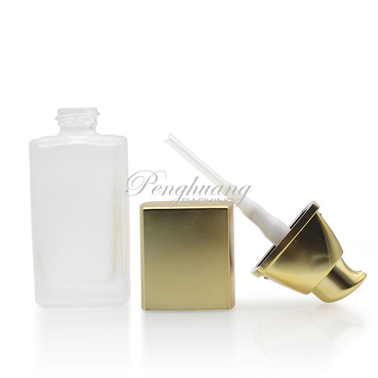 Frosted foundation glass bottle/ 30ml cosmetic liquid foundation bottle with gold pump