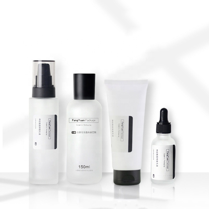 Frosted glass cosmetic package set 30g 50g cream jar 100g plastic cleanser soft tube with best quality