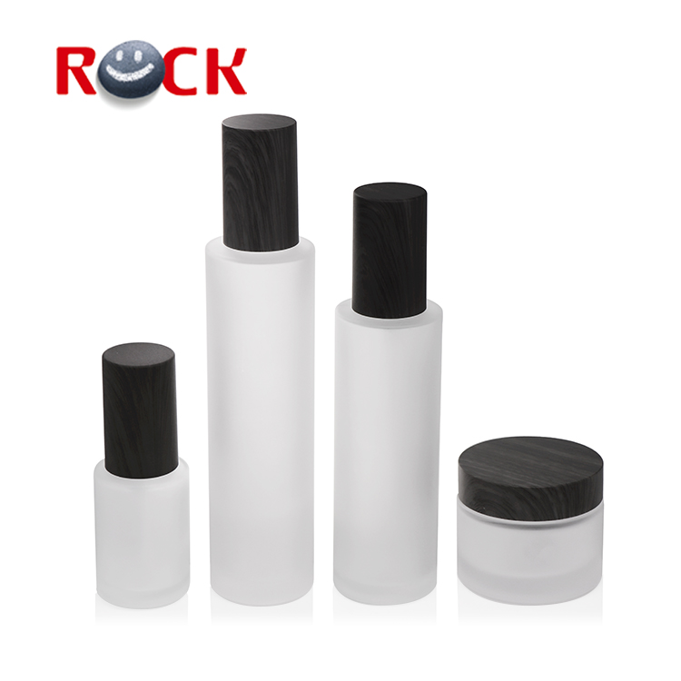 Frosted glass lotion pump bottles and cream jar cosmetic bottle set