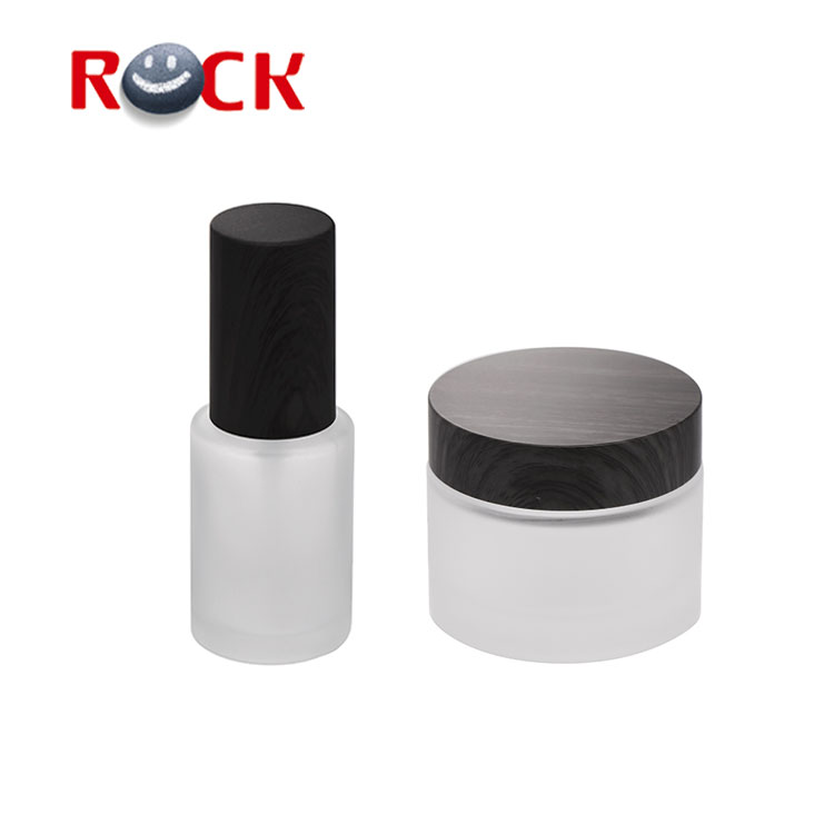 Frosted glass lotion pump bottles and cream jar cosmetic bottle set
