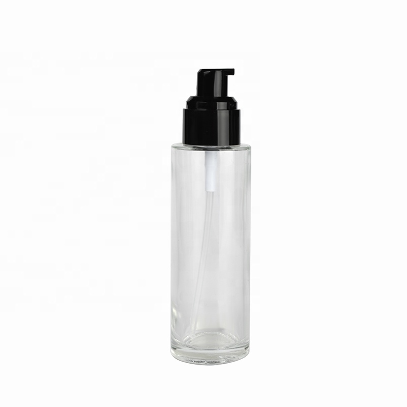 Frosted glass pump lotion bottle 50ml clear matte flat shoulder glass spray bottle for cosmetic