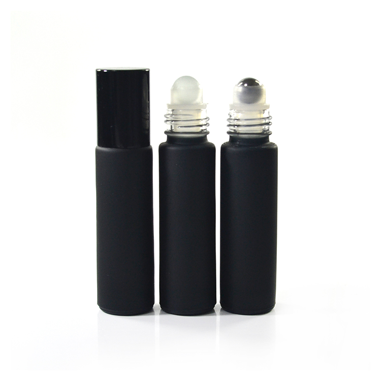 Frosted matte black 4ml 6ml 8ml 10ml perfume essential oil glass roll on bottle with aluminum cap and steel roller ball
