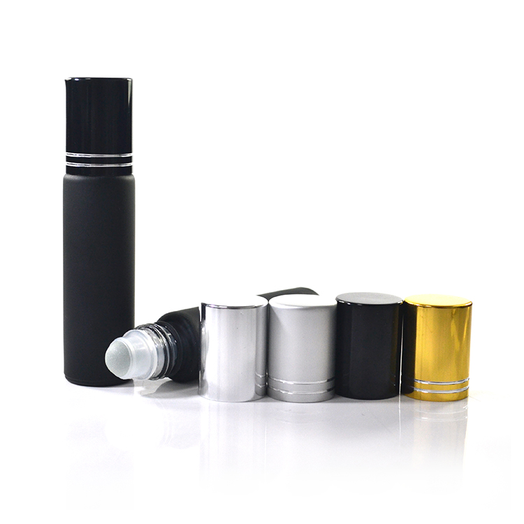Frosted matte black 4ml 6ml 8ml 10ml perfume essential oil glass roll on bottle with aluminum cap and steel roller ball
