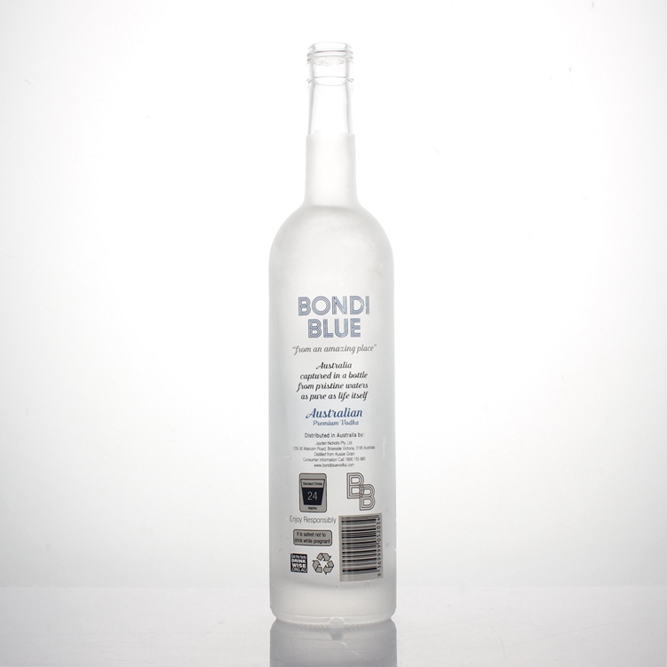 Frosted screen printing matte 750ml 750 ml round super flint spirit whisky rum brandy vodka gin glass bottle with screw cap