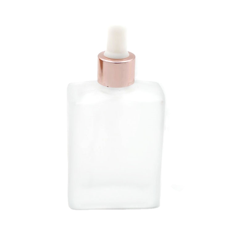 Frosted square glass essential oil bottle with Rose golden dropper