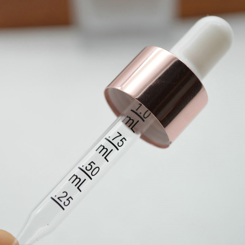 Frosted square glass essential oil bottle with Rose golden dropper