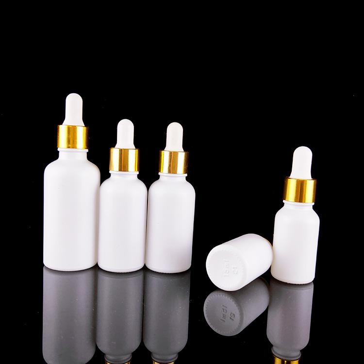 Frosted white boston round glass 5~100ml e liquid bottle 30ml with graduated dropper