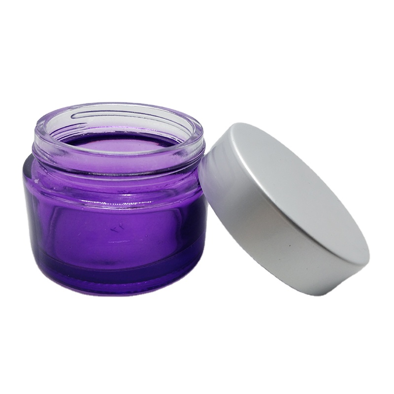 Frosted wide mouth purple glass container jar black lids 20g package Skincare frosted glass jars and lids 50g cosmetic packaging