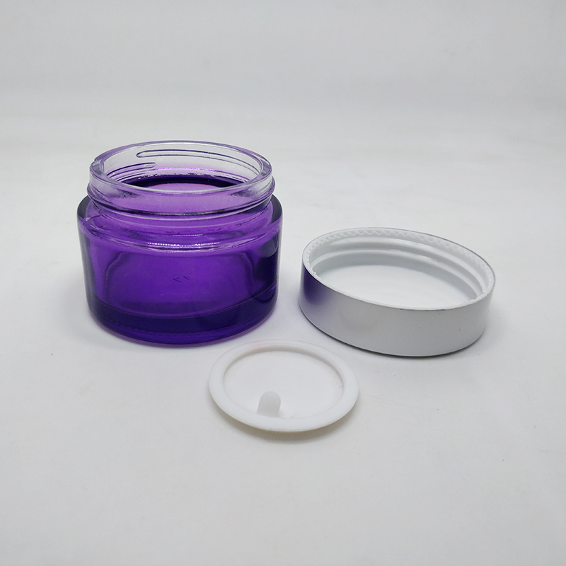 Frosted wide mouth purple glass container jar black lids 20g package Skincare frosted glass jars and lids 50g cosmetic packaging