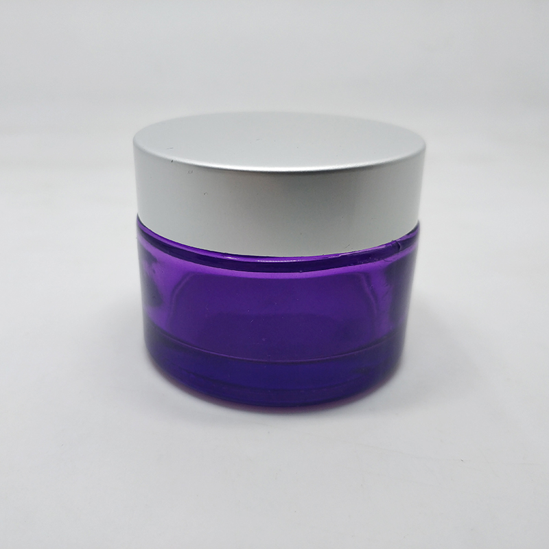 Frosted wide mouth purple glass container jar black lids 20g package Skincare frosted glass jars and lids 50g cosmetic packaging
