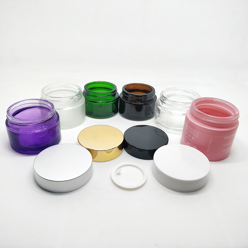 Frosted wide mouth purple glass container jar black lids 20g package Skincare frosted glass jars and lids 50g cosmetic packaging