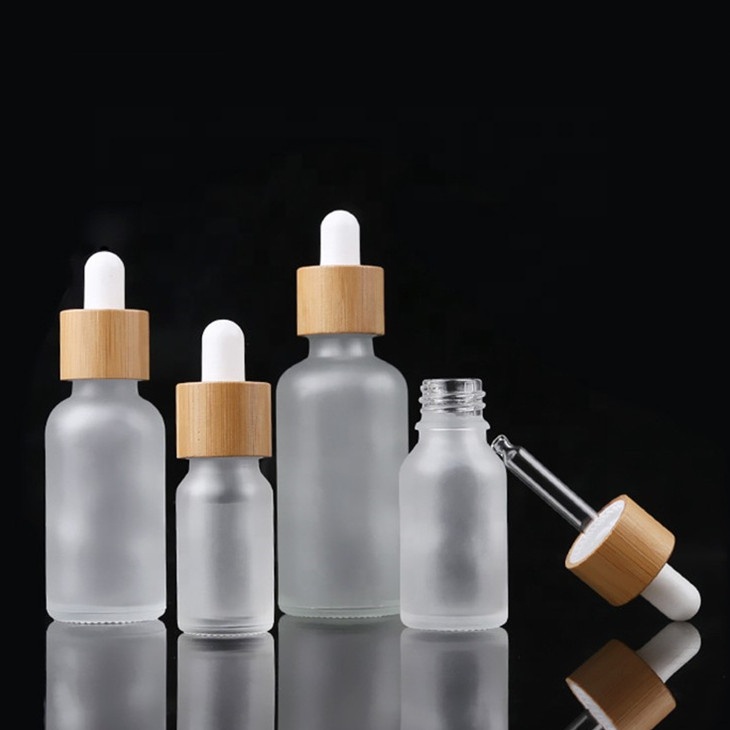 Frosted wood dropper bottle 15ml Bamboo cap essential oil dropper bottles for wholesale