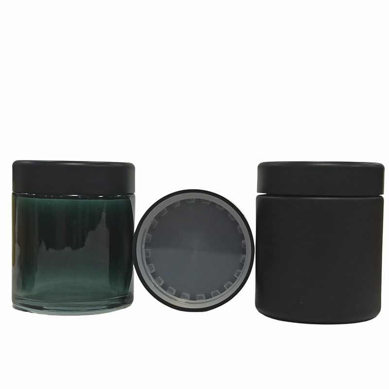 Frosted1 oz 2 oz 4 oz glass jars hemp uv black stash container custom matte container flower smell proof child proof jar