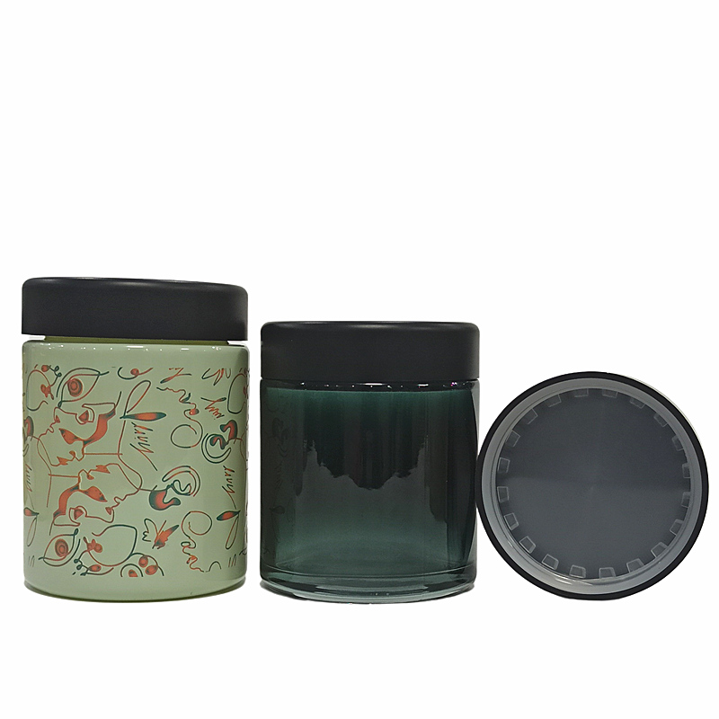 Frosted1 oz 2 oz 4 oz glass jars hemp uv black stash container custom matte container flower smell proof child proof jar