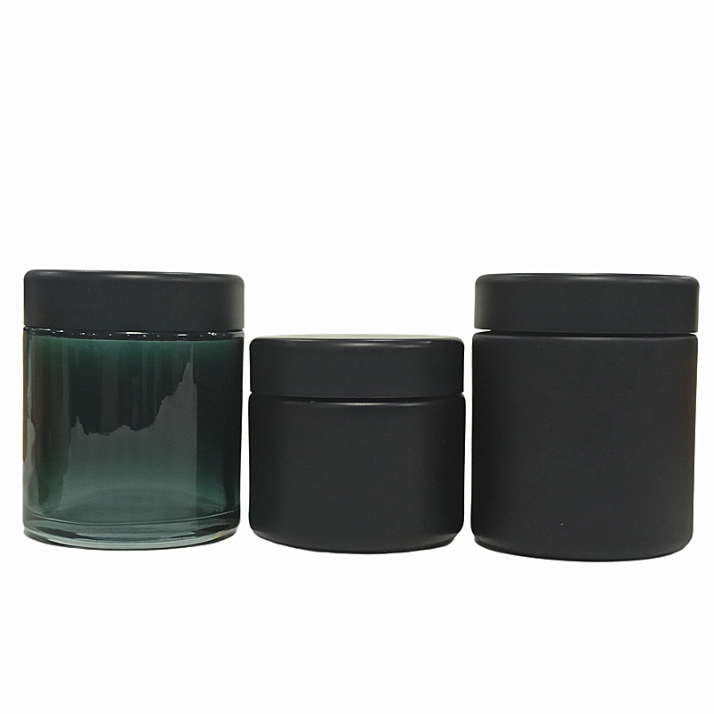 Frosted1 oz 2 oz 4 oz glass jars hemp uv black stash container custom matte container flower smell proof child proof jar