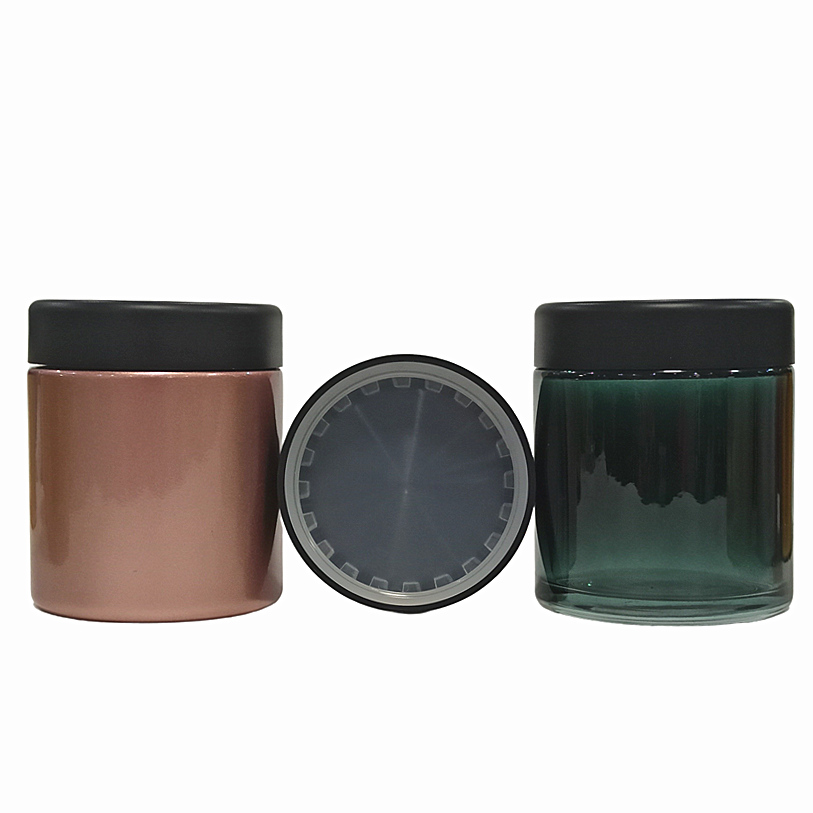Frosted1 oz 2 oz 4 oz glass jars hemp uv black stash container custom matte container flower smell proof child proof jar
