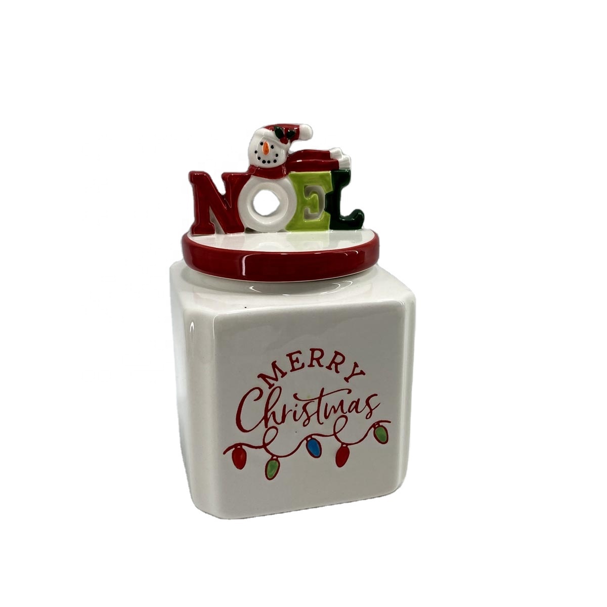 Funny snowman ceramic storage jar