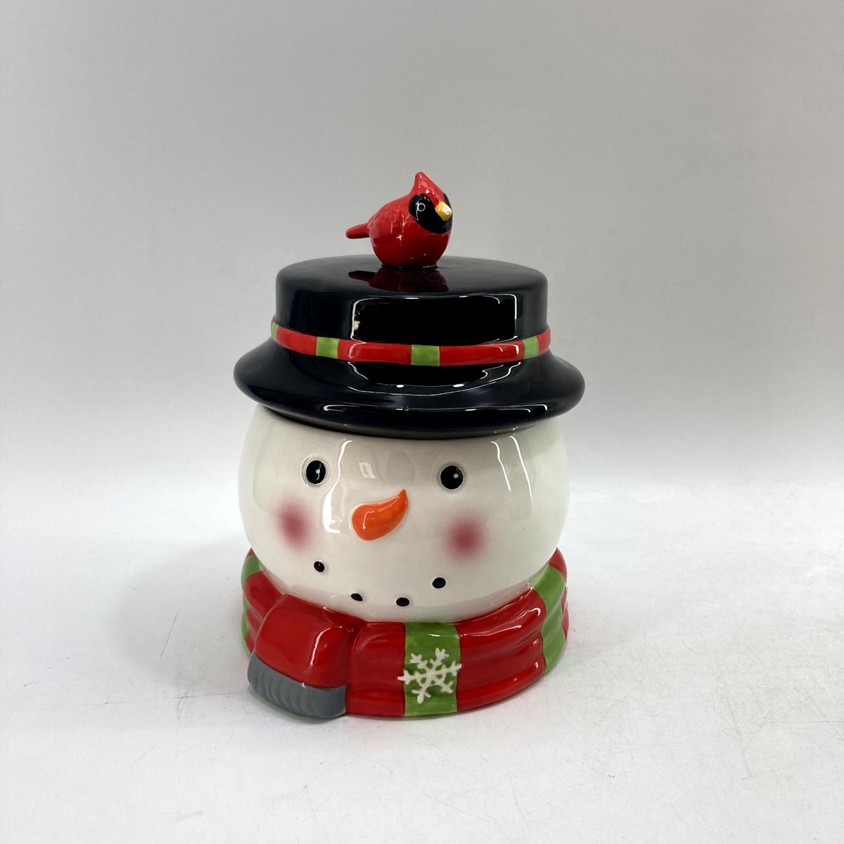 Funny snowman ceramic storage jar
