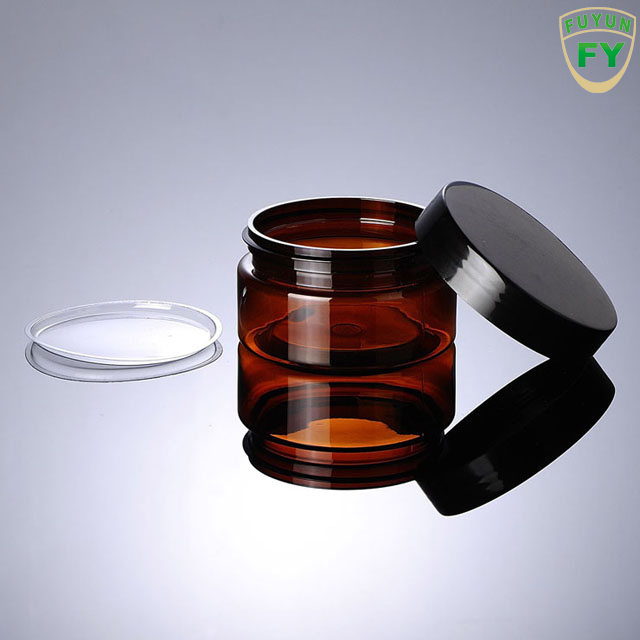 Fuyun 100g Cosmetic Cream amber pet Jar with Inner and Aluminum Cap for Skin Care Products