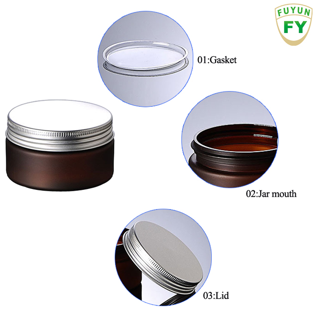 Fuyun 100ml empty amber frosted matt plastic cream jar with aluminum lid for mask or eye cream