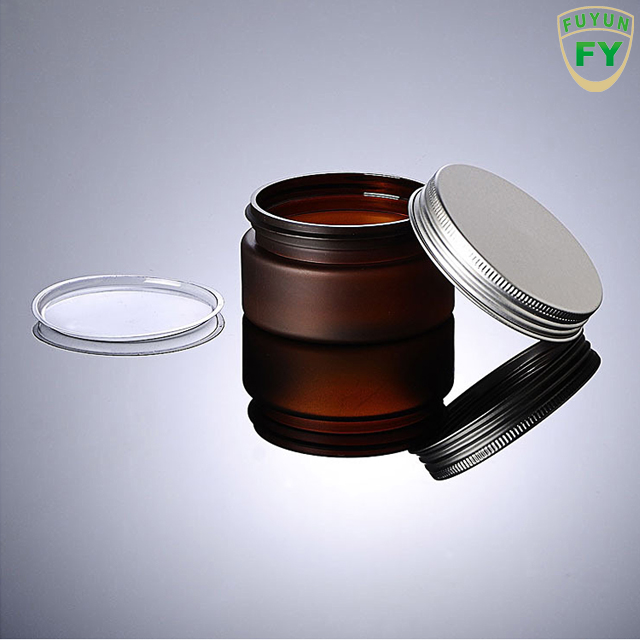 Fuyun 100ml empty amber frosted matt plastic cream jar with aluminum lid for mask or eye cream