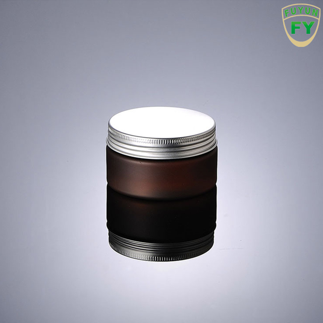 Fuyun 100ml empty amber frosted matt plastic cream jar with aluminum lid for mask or eye cream
