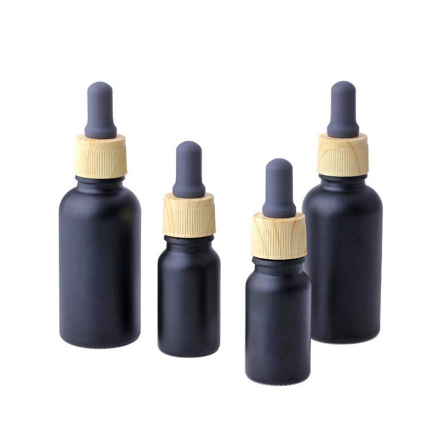 Fuyun 10ml 30ml matte black essential oil serum glass dropper bottle with bamboo cap tube