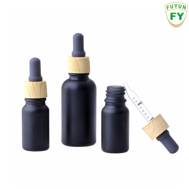 Fuyun 10ml 30ml matte black essential oil serum glass dropper bottle with bamboo cap tube