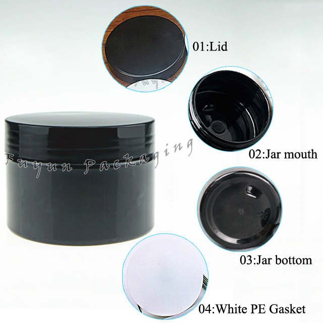 Fuyun 120ml empty plastic pet cosmetic container black jar with black screw lid