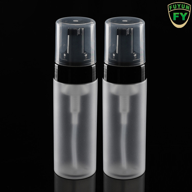 Fuyun 150ml Beauty Frosted Foam Clear Pet Plastic Bottle Cosmetic Packaging Dispenser Bottle with Black Foam Pump