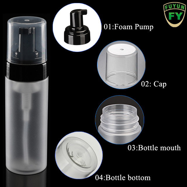 Fuyun 150ml Beauty Frosted Foam Clear Pet Plastic Bottle Cosmetic Packaging Dispenser Bottle with Black Foam Pump