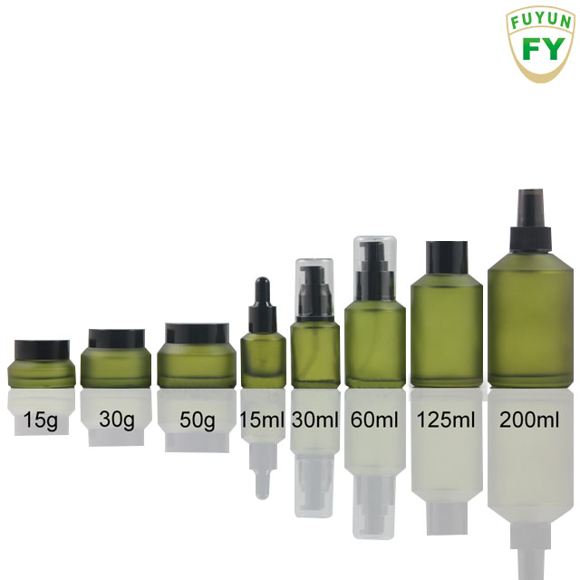 Fuyun 15ml 30ml 60ml 125ml 200ml Frosted Green Coloured Dropper Bottle Glass Cosmetic Empty Essential Oil Bottle
