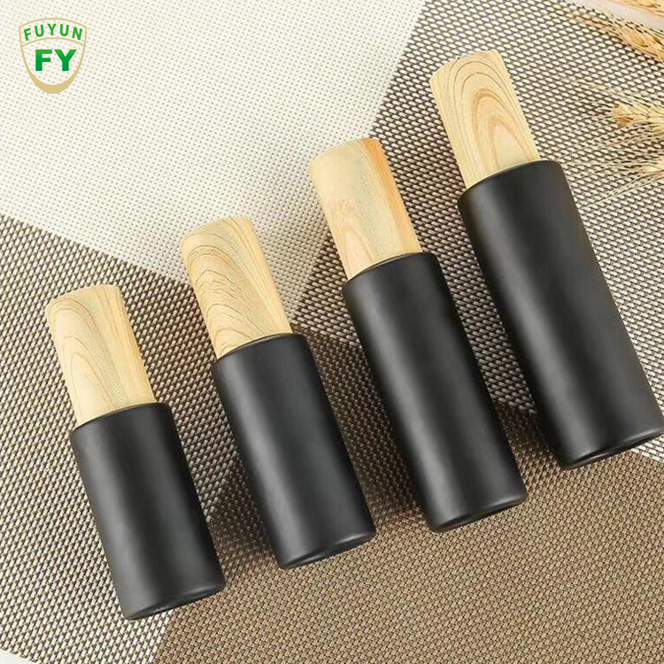 Fuyun 20ml 30ml 40ml 50ml 60ml 80ml Matte Black Glass Cosmetic Jar Bottle High-grade Wood Grain Cover Lotion Fancy Bottle