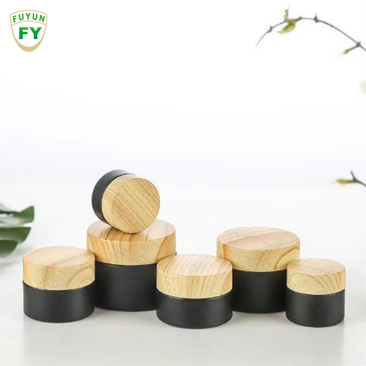 Fuyun 20ml 30ml 40ml 50ml 60ml 80ml Matte Black Glass Cosmetic Jar Bottle High-grade Wood Grain Cover Lotion Fancy Bottle