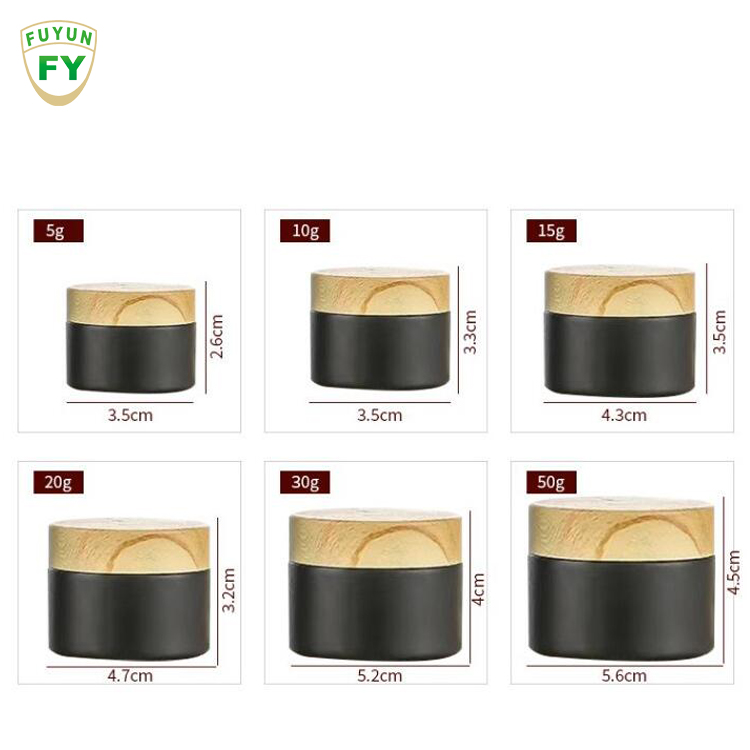 Fuyun 20ml 30ml 40ml 50ml 60ml 80ml Matte Black Glass Cosmetic Jar Bottle High-grade Wood Grain Cover Lotion Fancy Bottle