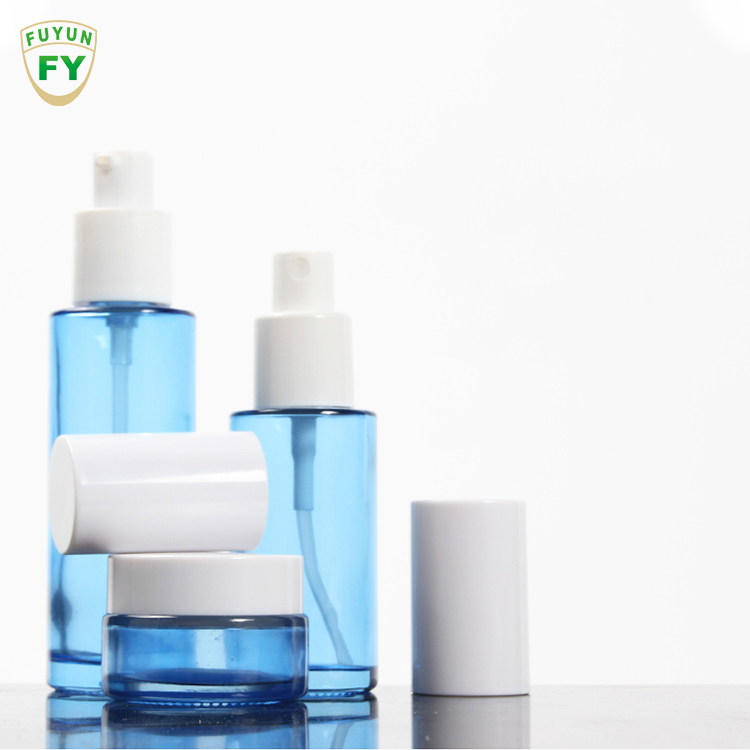Fuyun 20ml 30ml 40ml 60ml 100ml 120ml Press Type Cosmetic Essence Cream Perfume Spray Blue Glass Lotion Bottles for Lotion