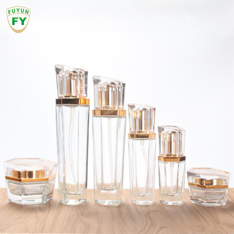 Fuyun 30/50/90/100ml Lotion Bottle 20/60g Clear Cosmetic Packaging Glass Skin Care Cream Jars for Creams and Lotions