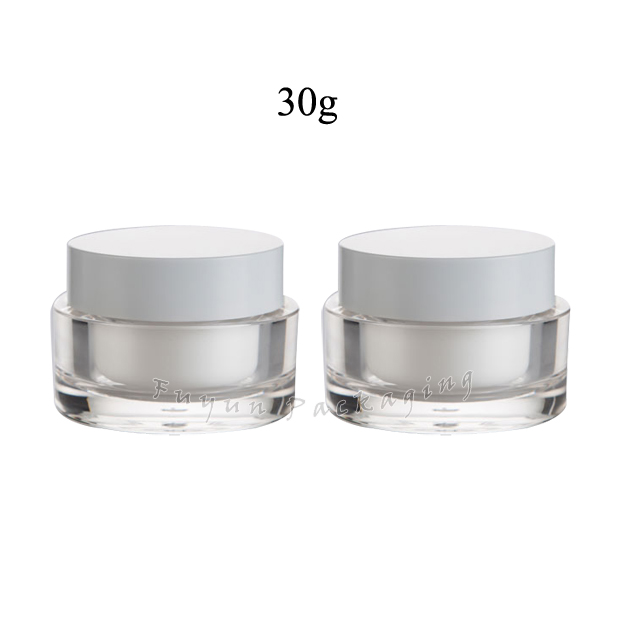 Fuyun 30gl clear frosted double walled round cosmetic facial cream acrylic jar