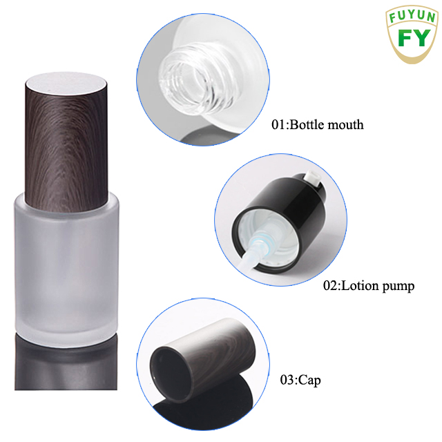 Fuyun 30ml Luxury Cosmetic Frosted Glass Lotion Pump Bottle with Bamboo Cap