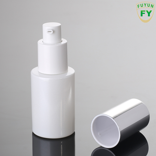 Fuyun 30ml white frosted glass bottle with white cosmetic pump for serum, lotion, skincare product