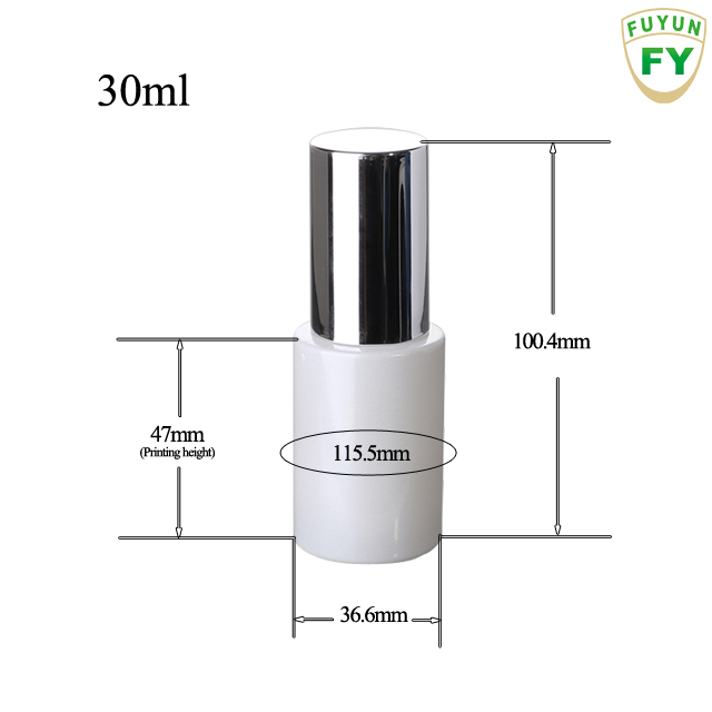 Fuyun 30ml white frosted glass bottle with white cosmetic pump for serum, lotion, skincare product