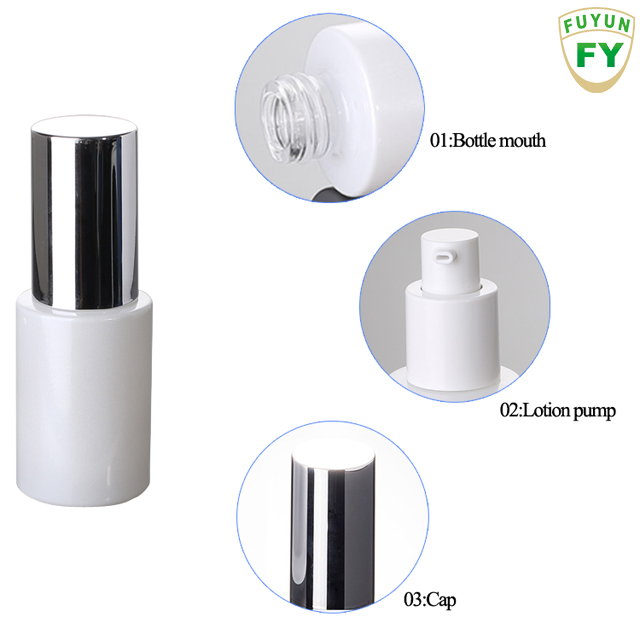 Fuyun 30ml white frosted glass bottle with white cosmetic pump for serum, lotion, skincare product