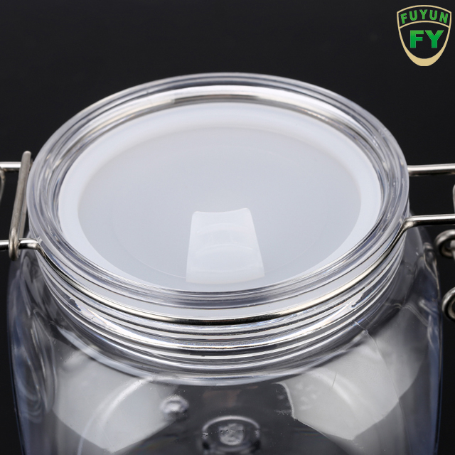 Fuyun 380ml Hot Selling Customized Empty Clear Square Transparent Food Packing Storage Metal Clip Top Plastic Airtight Jar