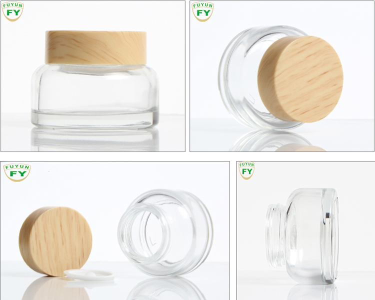 Fuyun 40ml/100ml/120ml Cosmetic Containers Packaging Organic Wood Bamboo Clear Glass Bottles