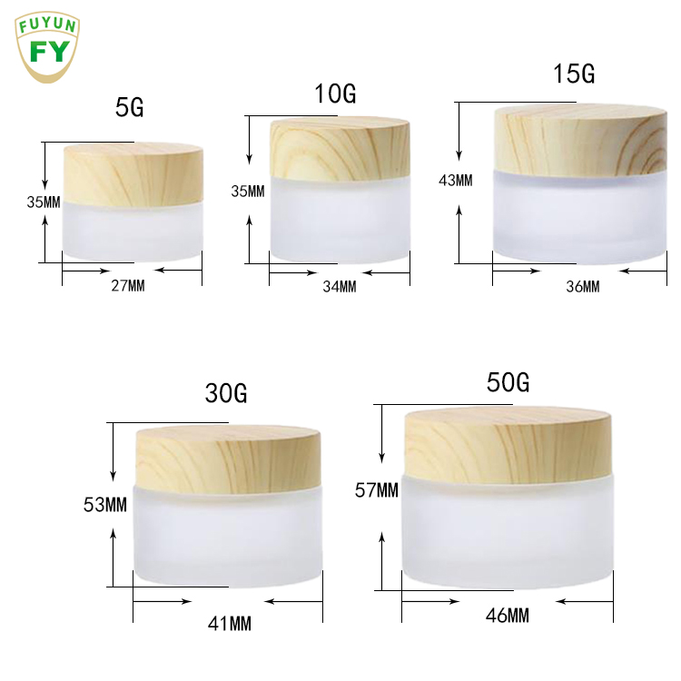 Fuyun 5/10/15/30/50/100g Bamboo Lid Frosted Glass Skin Care Cosmetic Cream Jar