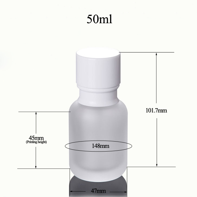 Fuyun 50ml Clear Frosted Glass Cosmetic Lotion Pump Bottle with White Screw Cap