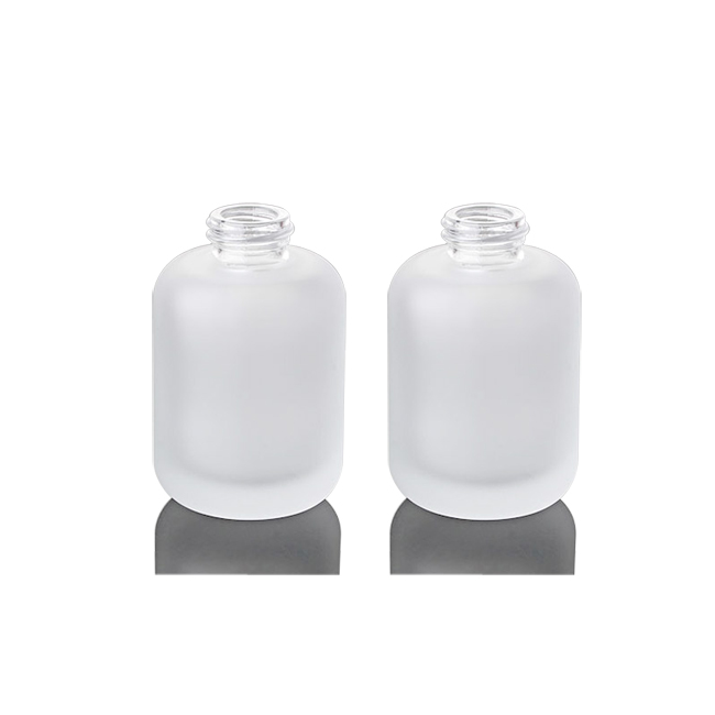 Fuyun 50ml Clear Frosted Glass Cosmetic Lotion Pump Bottle with White Screw Cap