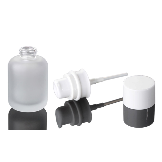 Fuyun 50ml Clear Frosted Glass Cosmetic Lotion Pump Bottle with White Screw Cap